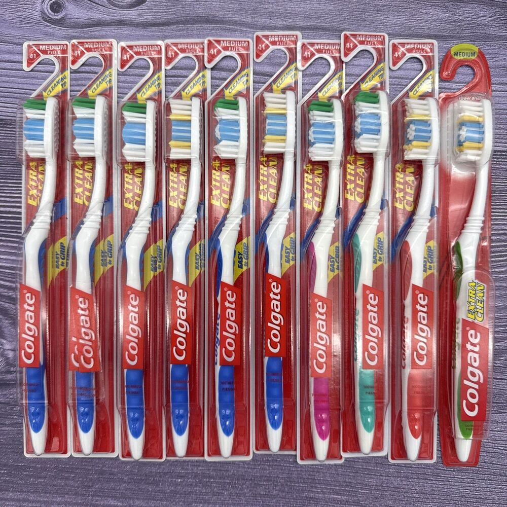 10 Colgate Toothbrush Extra Clean Medium Full Head 41 Cleaning Tip- Easy To Grip